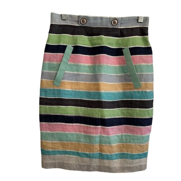 Tracy Reese New York Women’s BOHO Linen Pencil Skirt Multi Color Stripes  SZ 4 - Picture 1 of 8